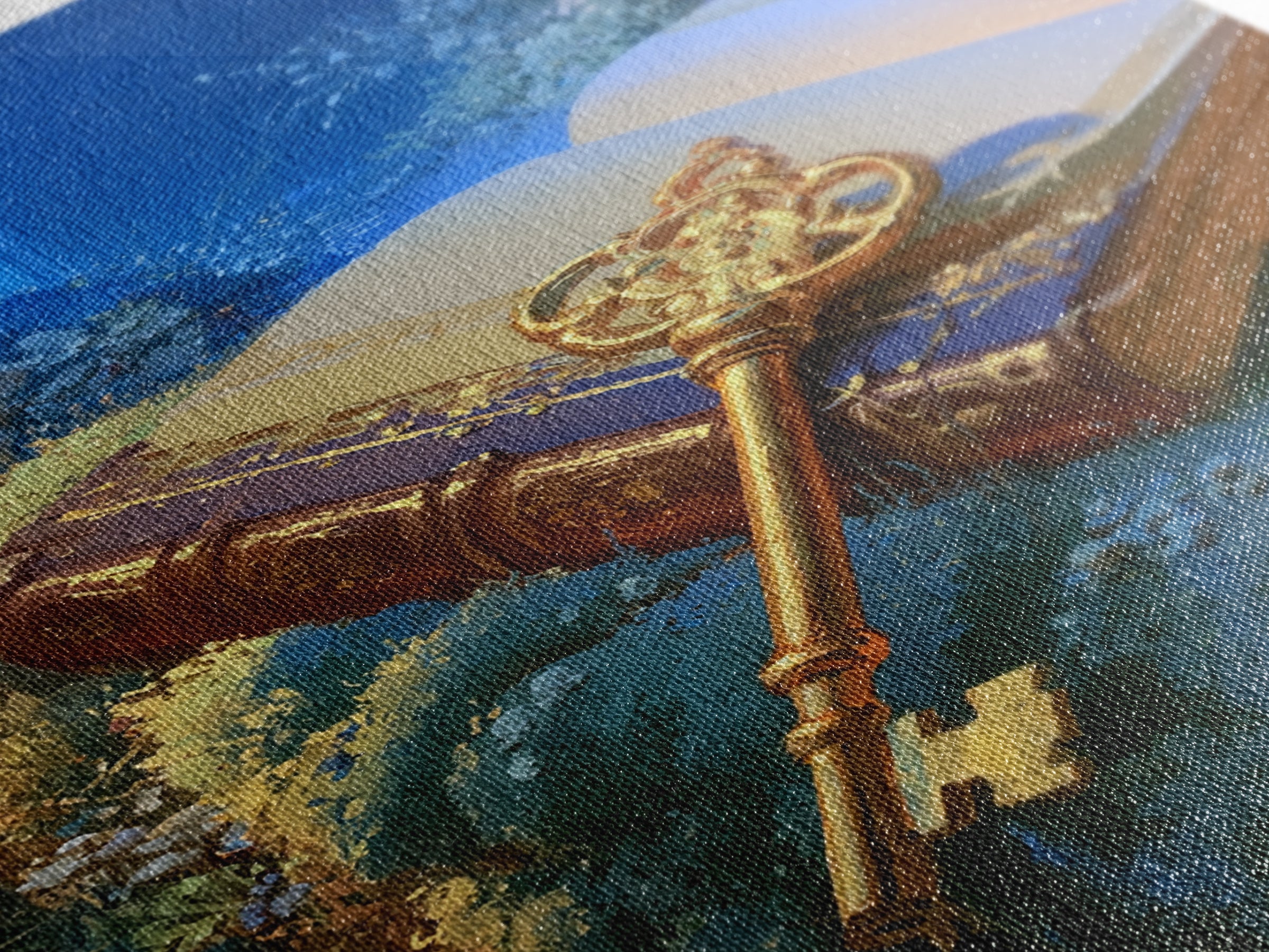 Golden Key and Enchanted Book Still Life Framed Canvas Print, Fairy Tale Art, Abstract Art, Living Room Decor, Storybook, FTA-2x3-41