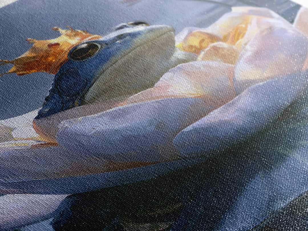 Frog Prince on a Lily Pad Framed Canvas Print, Fairy Tale Art, Canvas Wall Art, Living Room Decor, Fine Art, Storybook, FTA-2x3-43