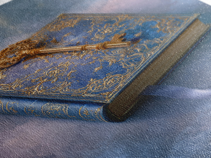 Golden Key and Enchanted Book Still Life Canvas Print, Fairy Tale Art, Nursery Art, Living Room Decor, Fine Art, Storybook, FTA-2x3-65