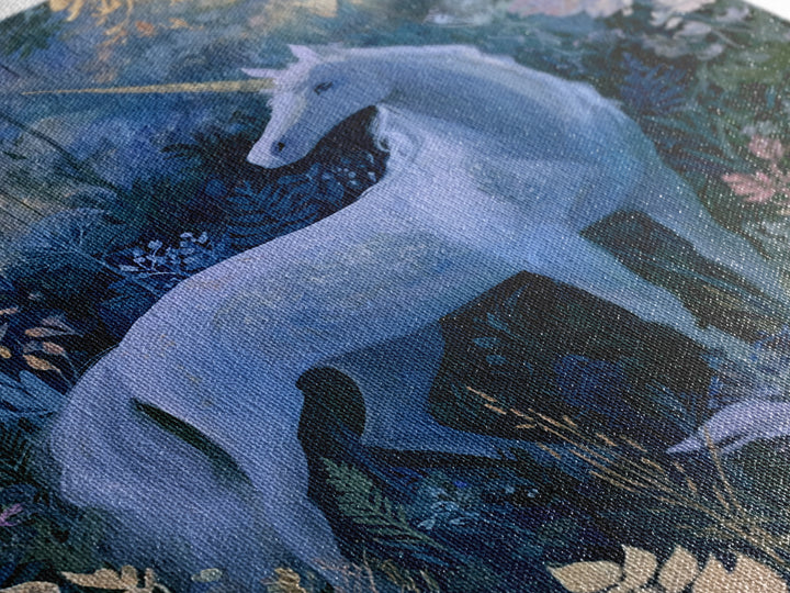 Unicorn in a Moonlit Meadow Canvas Print, Fairy Tale Art, Art Deco, Living Room Decor, Fine Art, Storybook, Whimsical Art, FTA-2x3-66