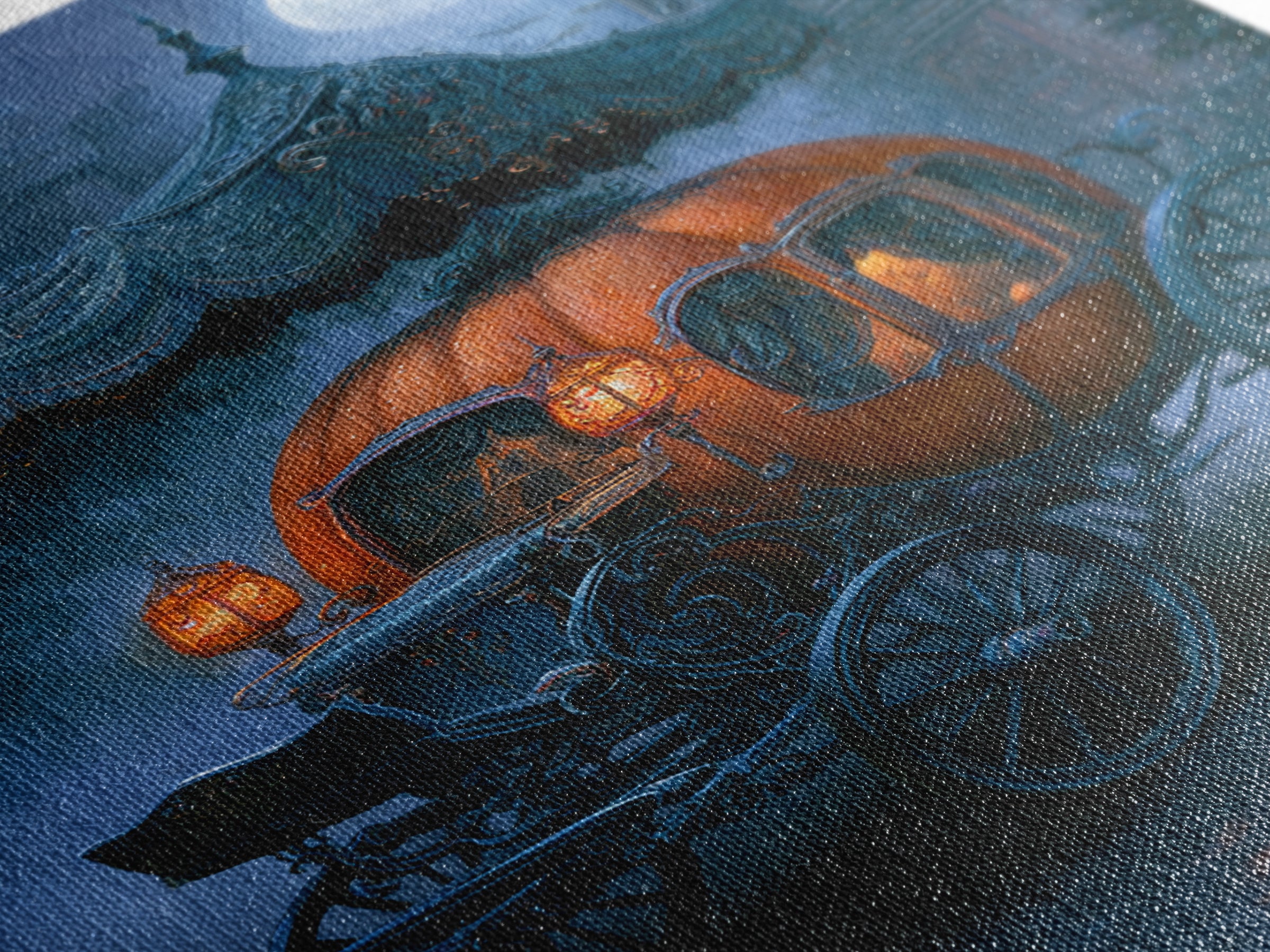 Pumpkin Carriage under Midnight Sky Canvas Print, Fairy Tale Art, Art Deco, Living Room Decor, Oil Painting, Storybook, FTA-2x3-72