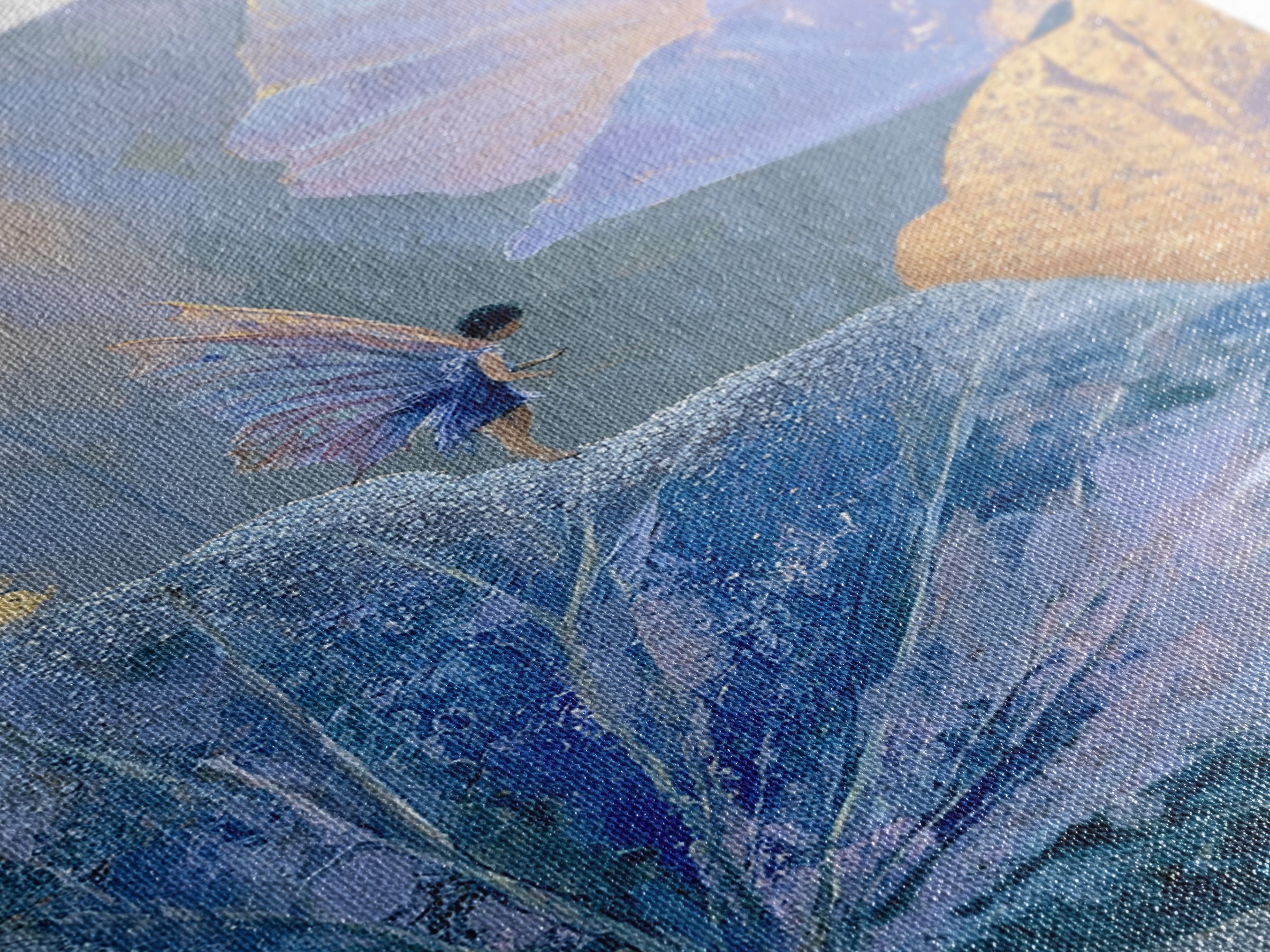 Tiny Fairy Resting on a Dew Covered Framed Canvas Print, Fairy Tale Art, Mixed Media Art, Living Room Decor, Oil Painting, FTA-2x3-87