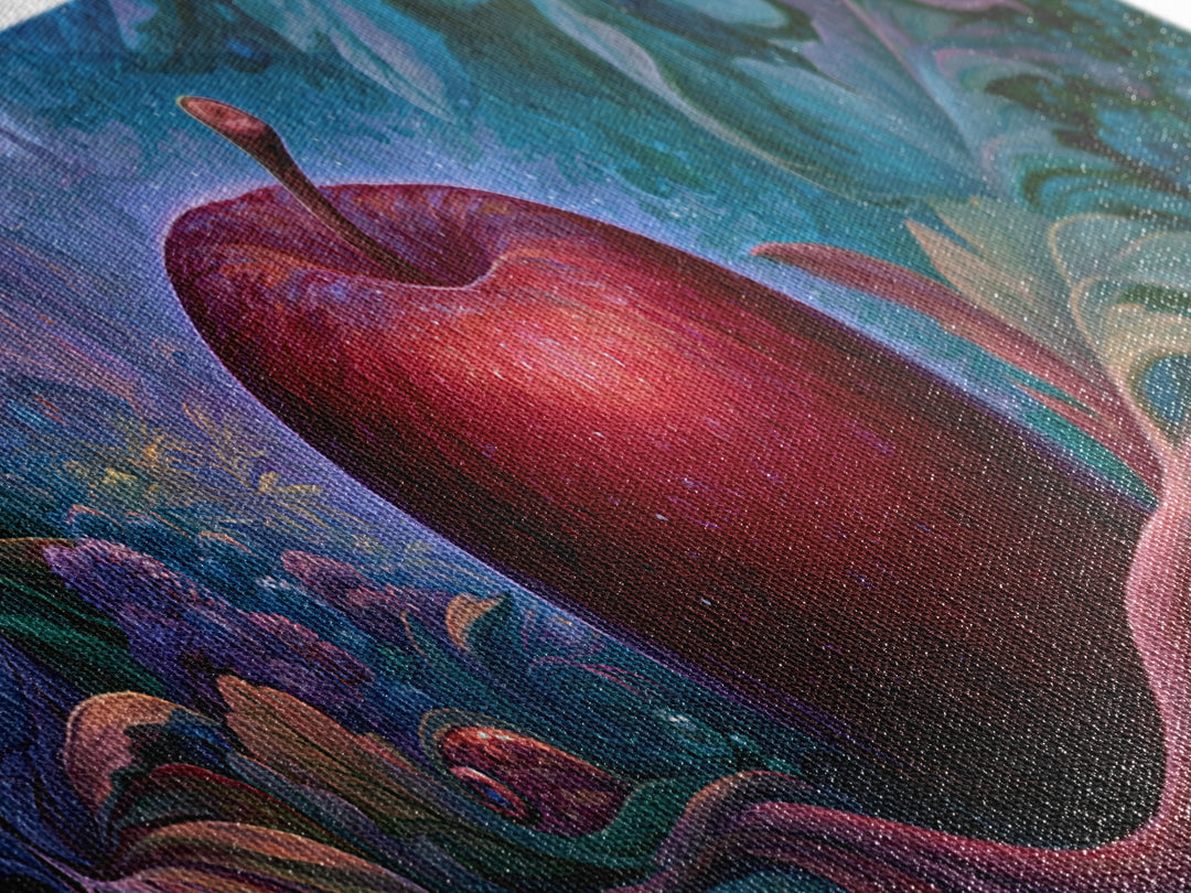 Enchanted Apple with Deep Red Shine Framed Canvas Print, Fairy Tale Art, Whimsical Wall Art, Living Room Decor, Storybook, FTA-3x1-12