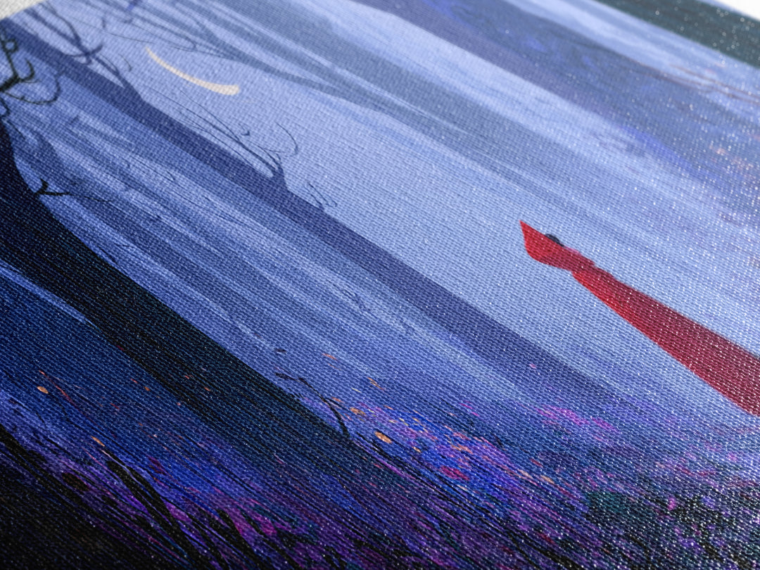 Red Cloak Figure Walking Through Dark Woods Canvas Print, Fairy Tale Art, Fairy Art, Living Room Decor, Fine Art, Storybook, FTA-3x1-24