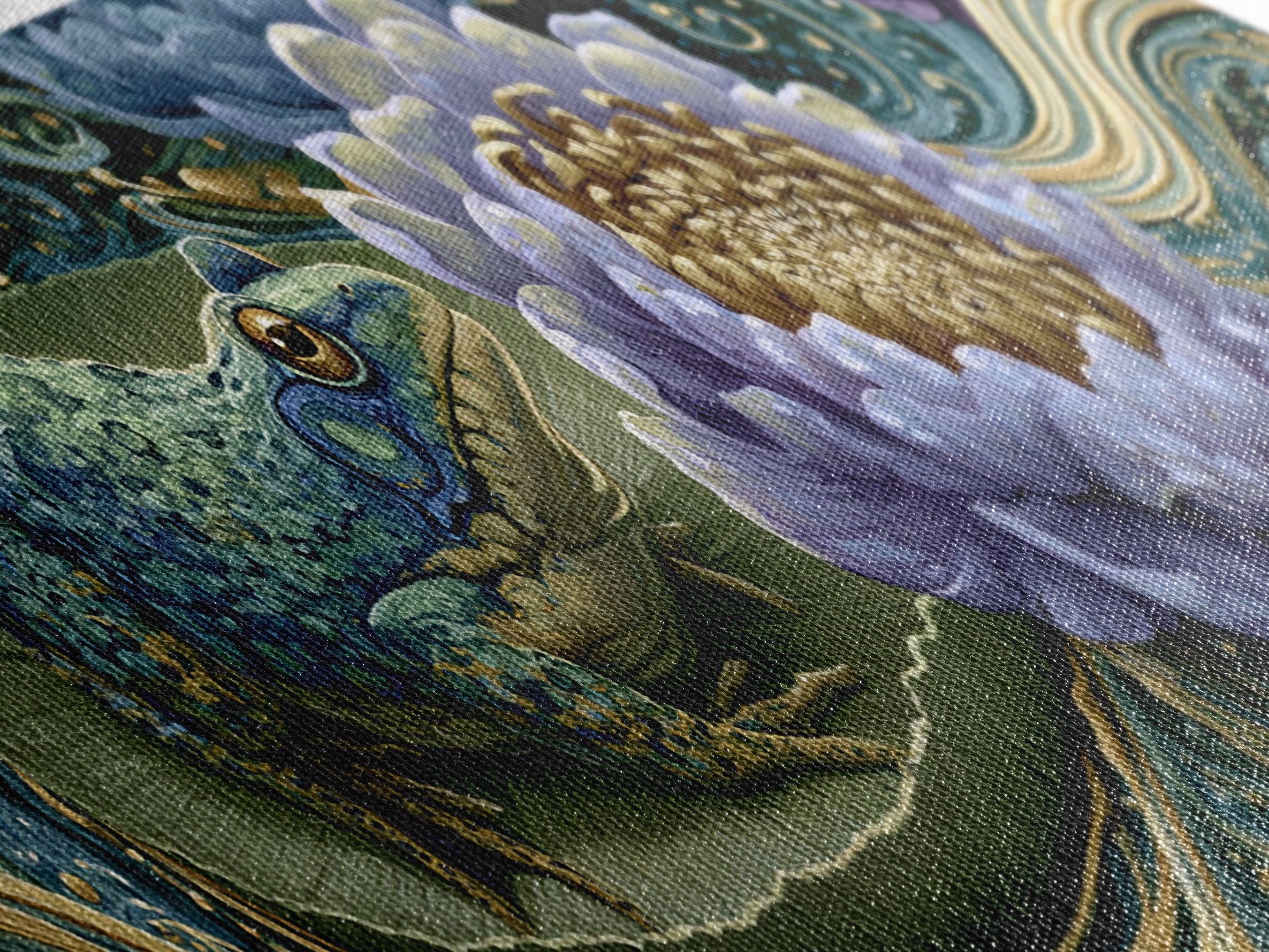 Frog Prince on a Lily Pad Canvas Print, Fairy Tale Art, Fine Art Print, Living Room Decor, Fine Art, Storybook, Painting, FTA-3x1-3