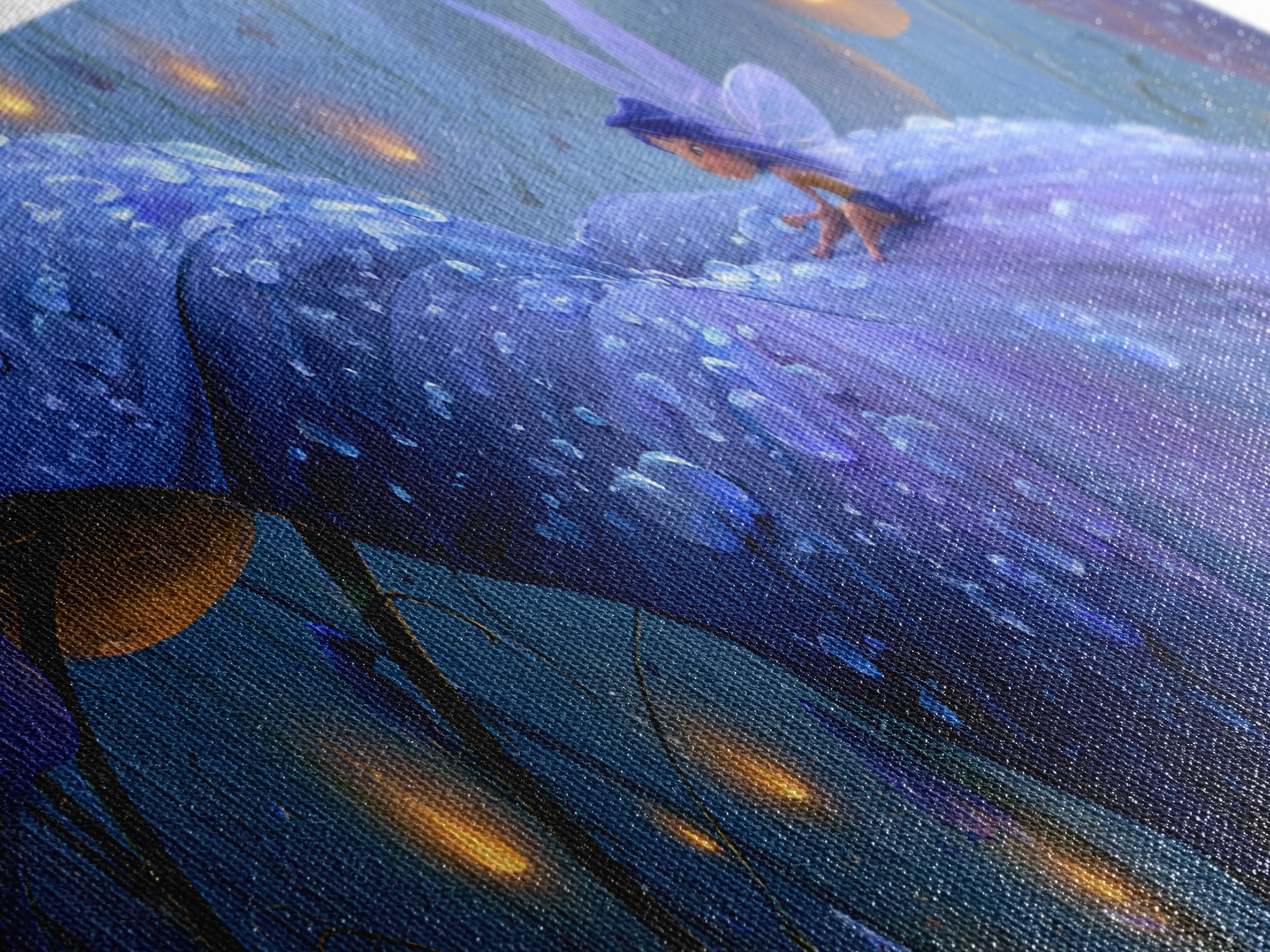 Tiny Fairy Resting on a Dew Covered Canvas Print, Fairy Tale Art, Printable Art, Living Room Decor, Oil Painting, Storybook, FTA-3x1-71