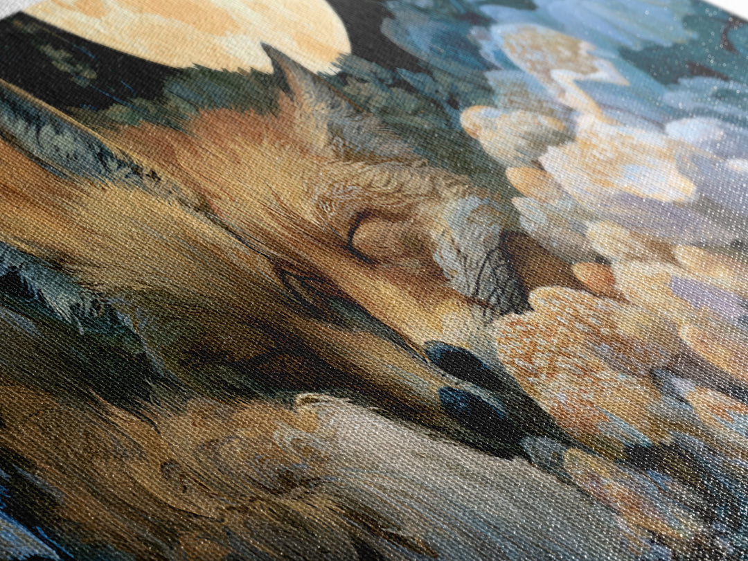 Sleeping Fox Beside a Magical Mushroom Ring Canvas Print, Fairy Tale Art, Printable Wall Art, Living Room Decor, Storybook, FTA-3x1-91