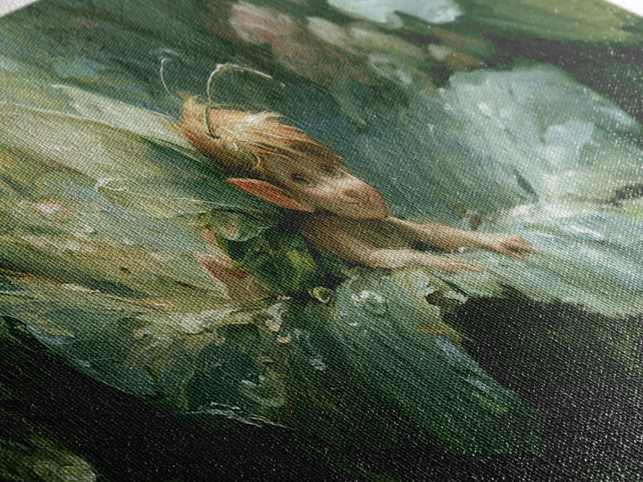 Tiny Fairy Resting on a Dew Covered Canvas Print, Fairy Tale Art, Art Deco, Living Room Decor, Storybook, Whimsical Art, FTA-3x1-95
