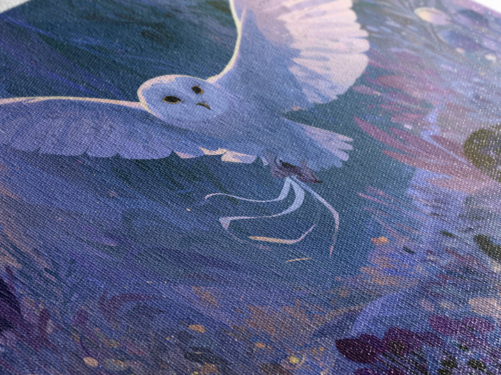 Owl Messenger Carrying a Tiny Ribbon Canvas Print, Fairy Tale Art, Whimsical Wall Art, Living Room Decor, Fine Art, Storybook, FTA-3x2-21
