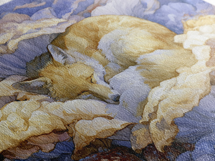 Sleeping Fox Beside a Magical Mushroom Ring Canvas Print, Fairy Tale Art, Statement Artwork, Living Room Decor, Storybook, FTA-3x2-31