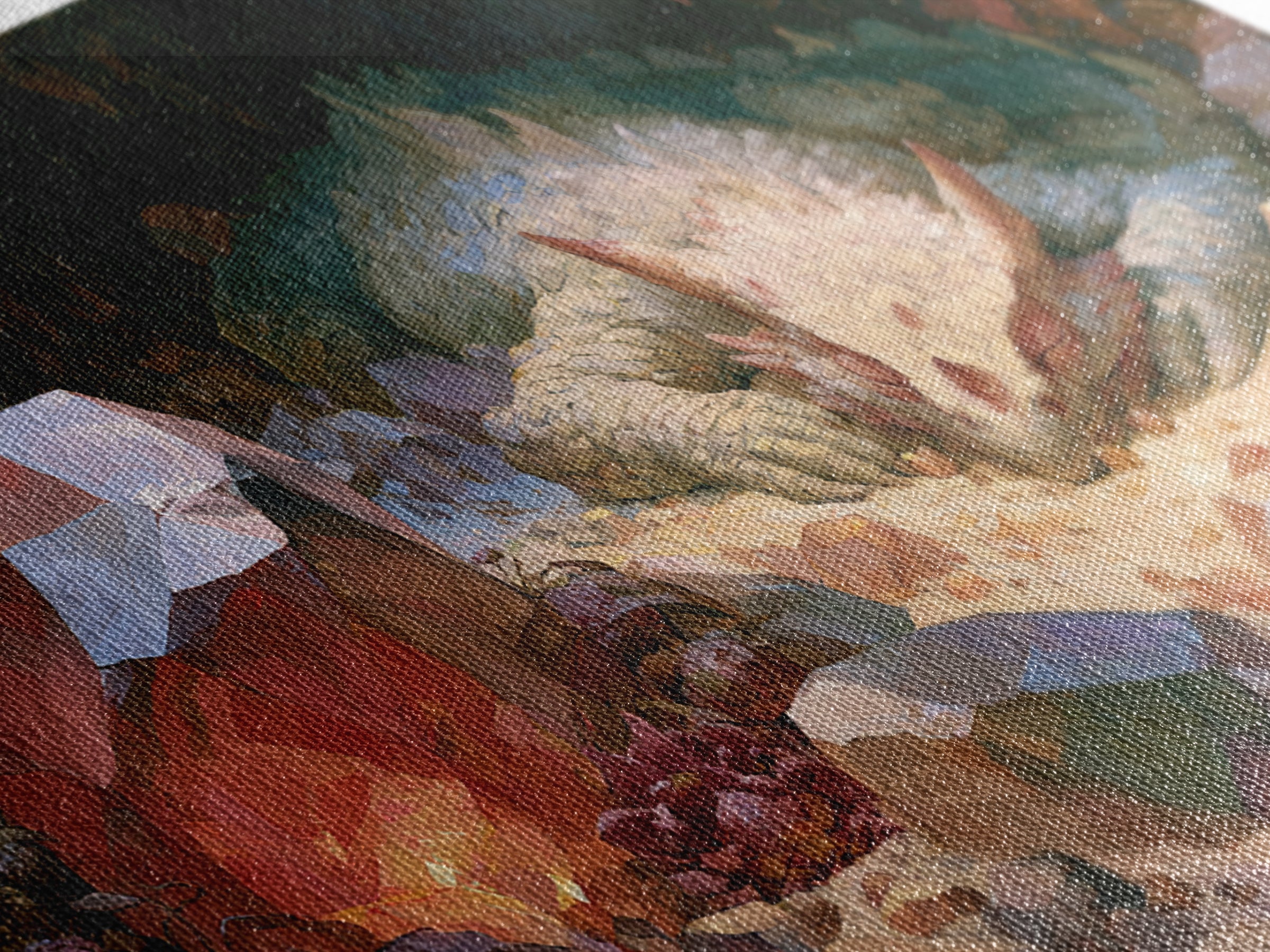 Sleeping Dragon in a Cave of Crystals Canvas Print, Fairy Tale Art, Boho Wall Art, Living Room Decor, Oil Painting, Storybook, FTA-3x2-4