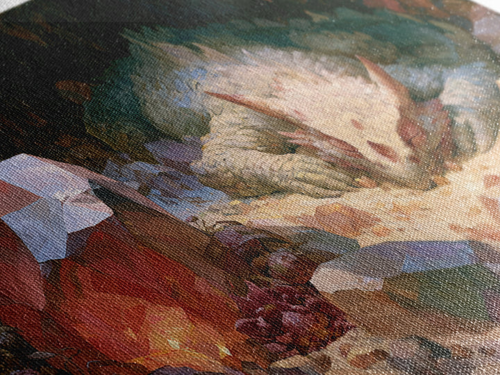 Sleeping Dragon in a Cave of Crystals Canvas Print, Fairy Tale Art, Boho Wall Art, Living Room Decor, Oil Painting, Storybook, FTA-3x2-4