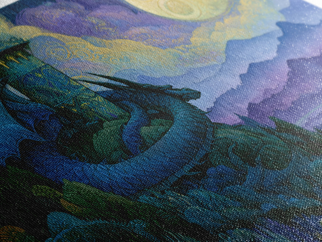 Dragon Curled Around a Jeweled Tower Canvas Print, Fairy Tale Art, Fairy Art, Living Room Decor, Fine Art, Storybook, FTA-3x2-57