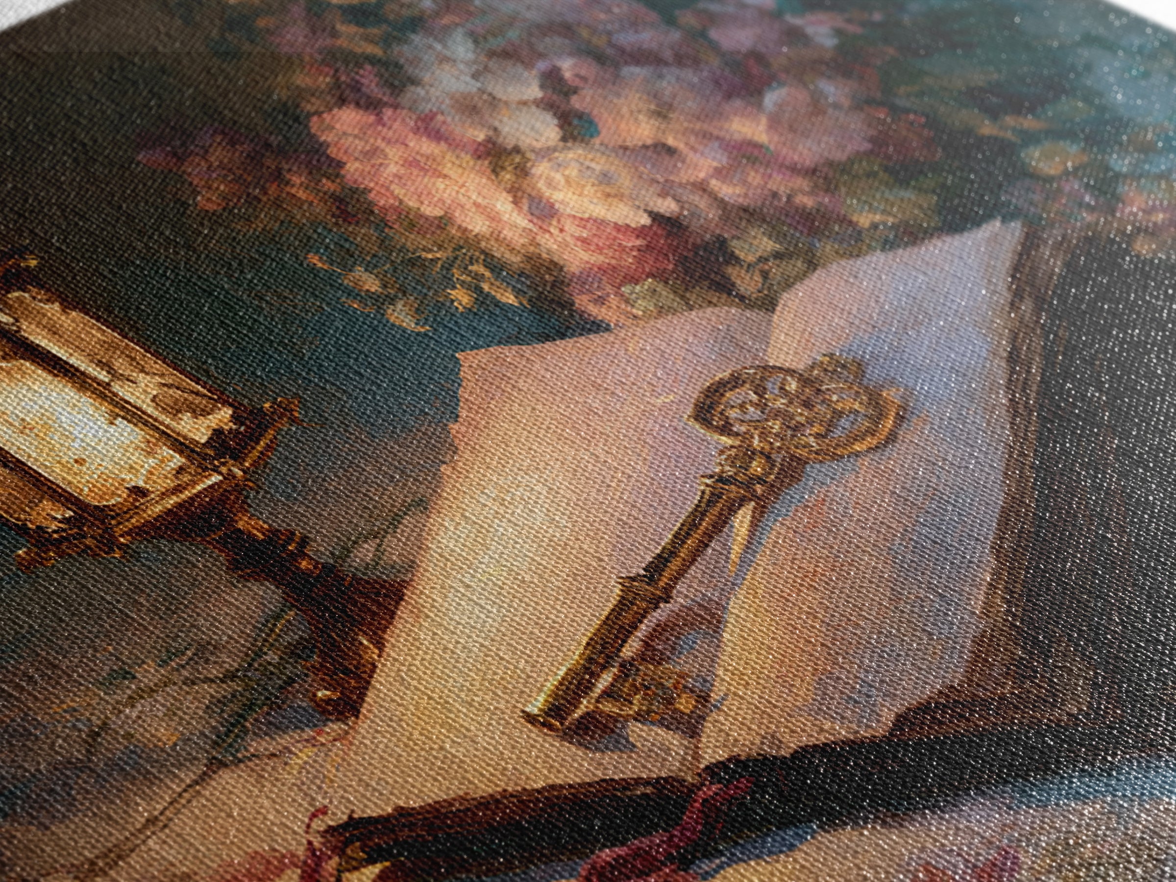 Golden Key and Enchanted Book Still Life Canvas Print, Fairy Tale Art, Fantasy Art, Living Room Decor, Oil Painting, Storybook, FTA-3x2-61