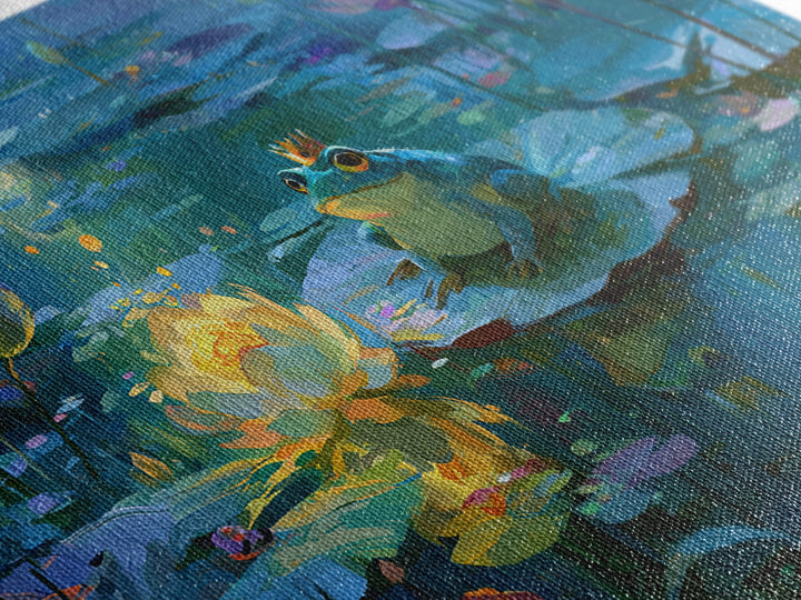 Frog Prince on a Lily Pad Framed Canvas Print, Fairy Tale Art, Dark Art, Living Room Decor, Storybook, Statement Artwork, FTA-3x2-63