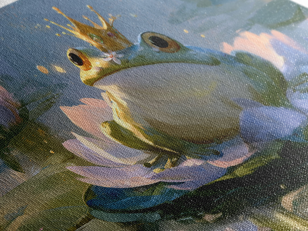 Frog Prince on a Lily Pad Framed Canvas Print, Fairy Tale Art, Wall Decor, Living Room Decor, Storybook, Boho Wall Art, FTA-3x2-87