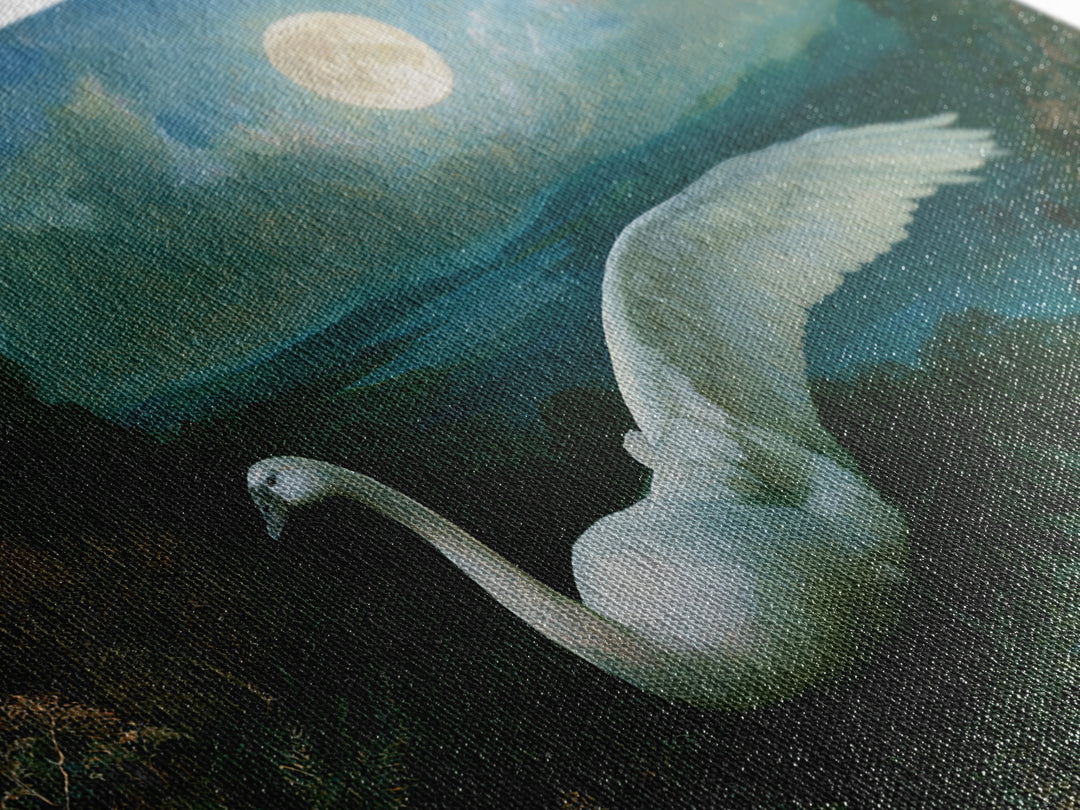 White Swan Transformation Scene Framed Canvas Print, Fairy Tale Art, Boho Wall Art, Living Room Decor, Oil Painting, Storybook, FTA-3x2-91