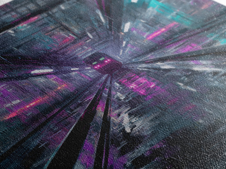 Transparent Train Speeding Through Light Tunnels Canvas Print, Futuristic Art, Statement Artwork, Living Room Decor, Future, FUT-1x1-59