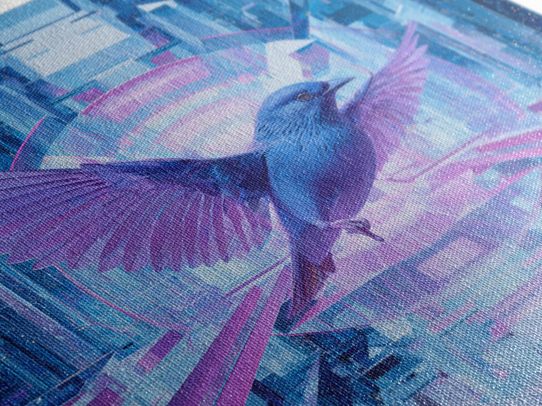 Futurist Bird Made of Panels and Light Framed Canvas Print, Futuristic Art, Statement Artwork, Living Room Decor, Future, FUT-1x1-70