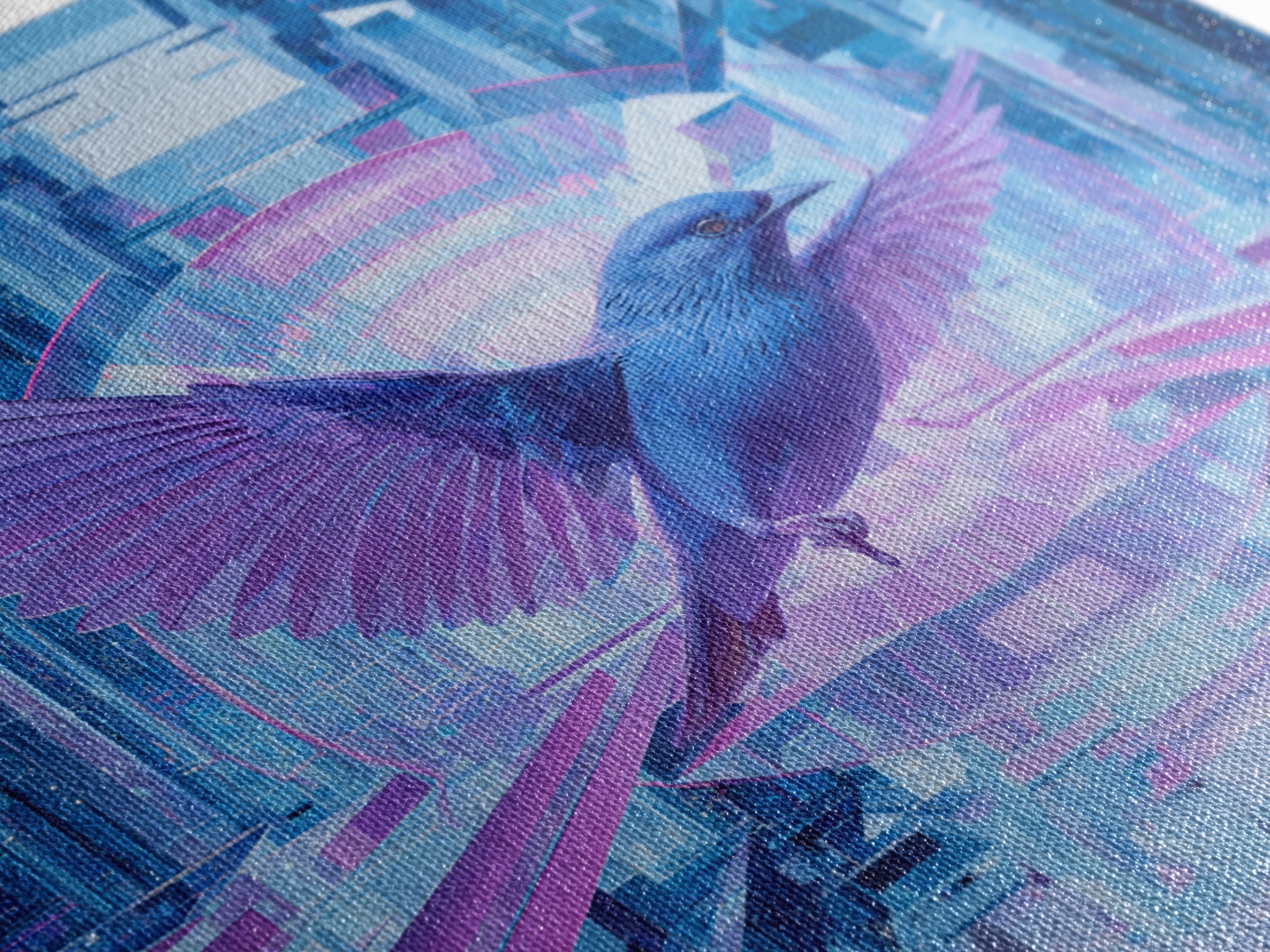 Futurist Bird Made of Panels and Light Framed Canvas Print, Futuristic Art, Statement Artwork, Living Room Decor, Future, FUT-1x1-70