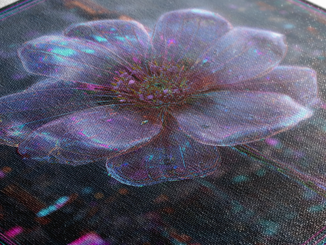 Holographic Flower Rendered Framed Canvas Print, Futuristic Art, Home Decor, Living Room Decor, Future, Unique Wall Art, FUT-1x1-78