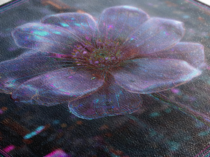 Holographic Flower Rendered Framed Canvas Print, Futuristic Art, Home Decor, Living Room Decor, Future, Unique Wall Art, FUT-1x1-78