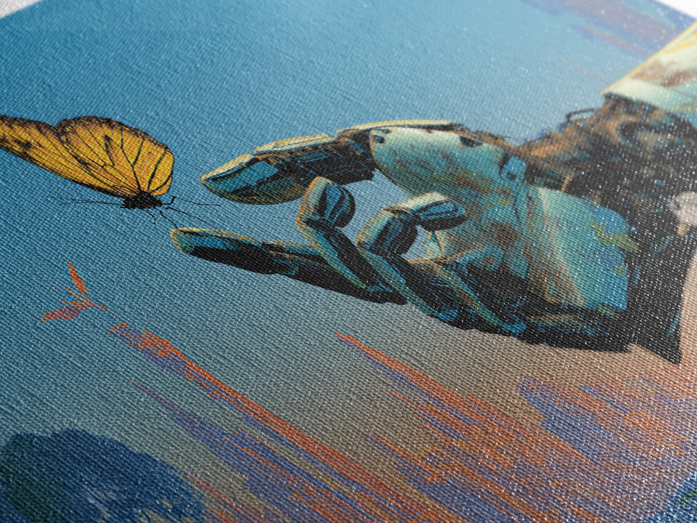 Robotic Hand Holding a Delicate Butterfly Canvas Print, Futuristic Art, Landscape Art, Living Room Decor, Fine Art, Future, FUT-2x1-76