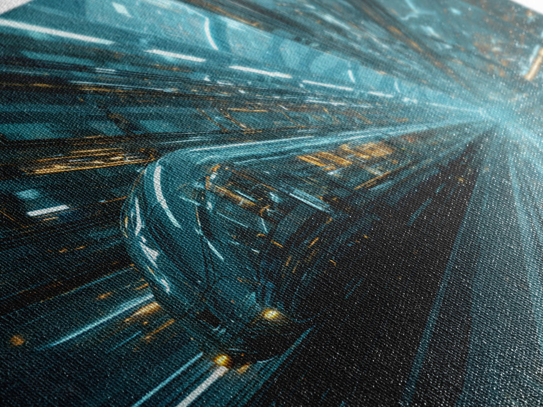 Transparent Train Speeding Through Light Tunnels Canvas Print, Futuristic Art, Fine Art Print, Living Room Decor, Future, FUT-2x1-79