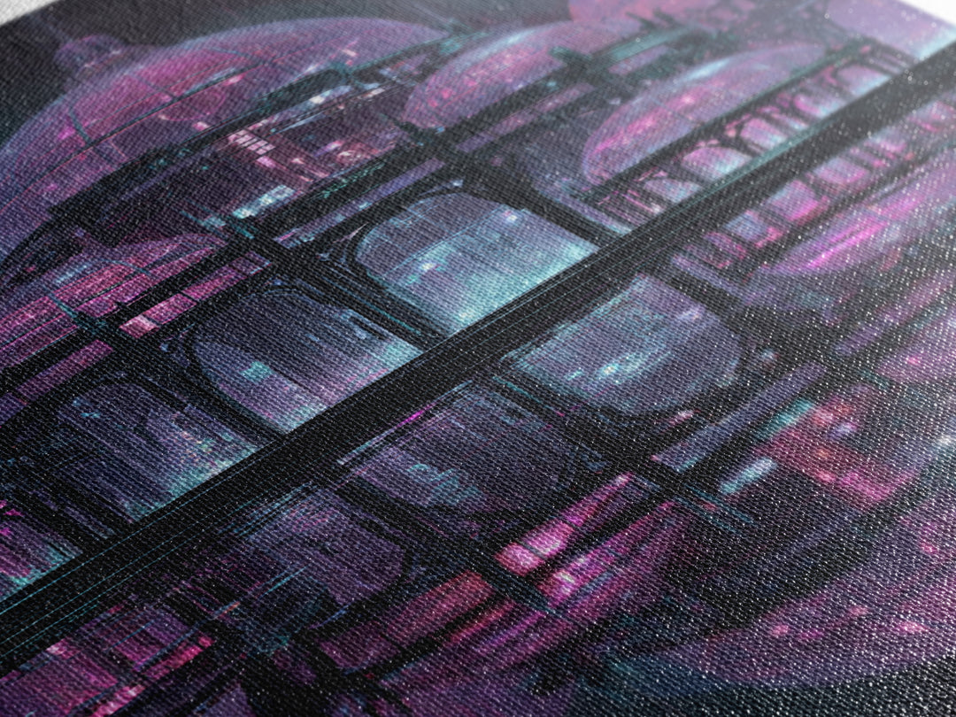 Futuristic Botanical Greenhouse Canvas Print, Futuristic Art, Modern Wall Art, Living Room Decor, Oil Painting, Future, FUT-2x3-50