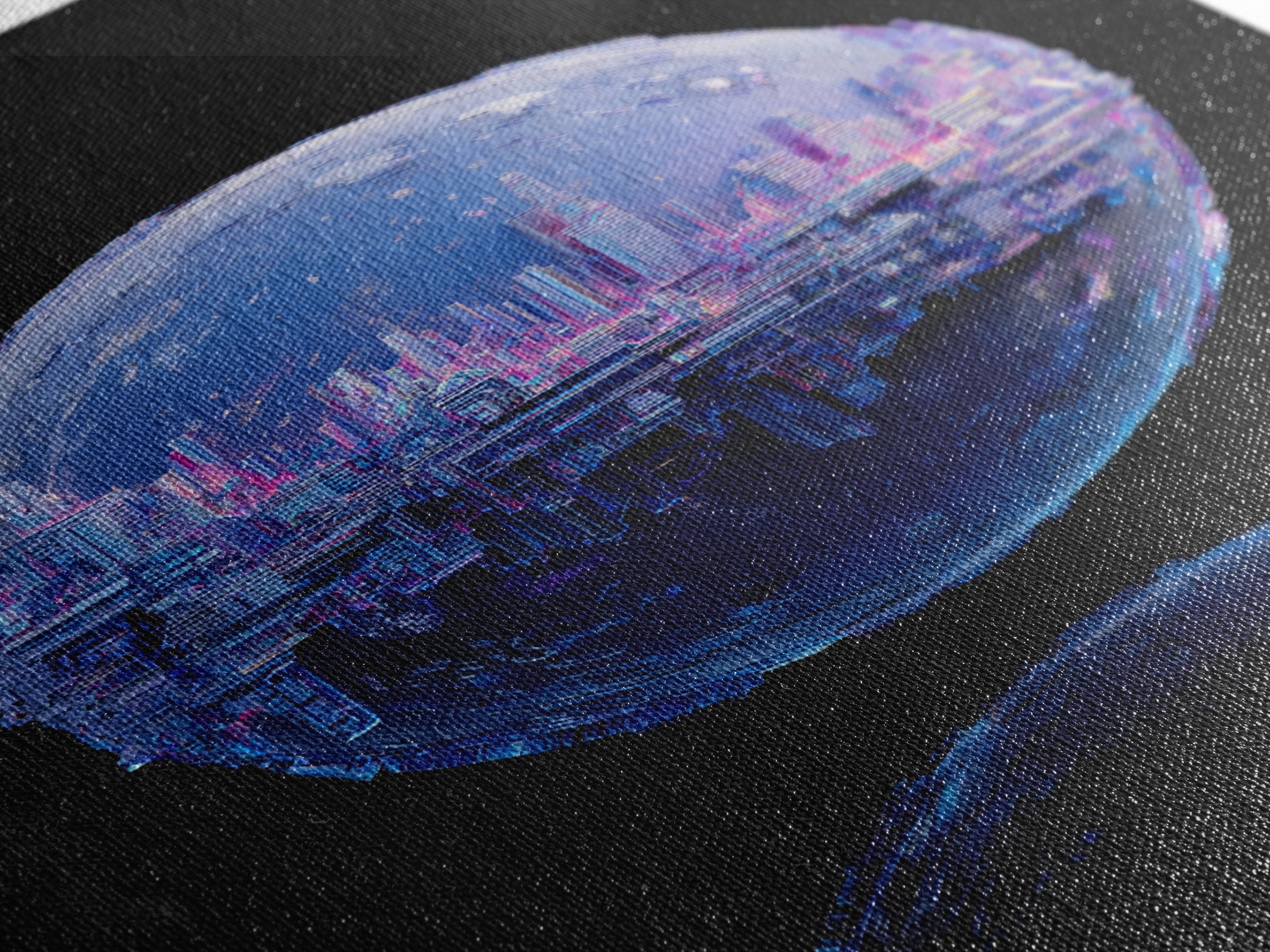 Orbital City Ring Around a Blue Planet Framed Canvas Print, Futuristic Art, Unique Home Decor, Living Room Decor, Future, FUT-2x3-90