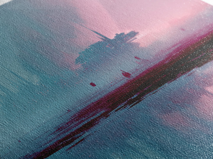 Minimal Spacecraft over a Clean Planet Horizon Canvas Print, Futuristic Art, Canvas Painting, Living Room Decor, Oil Painting, FUT-3x1-71