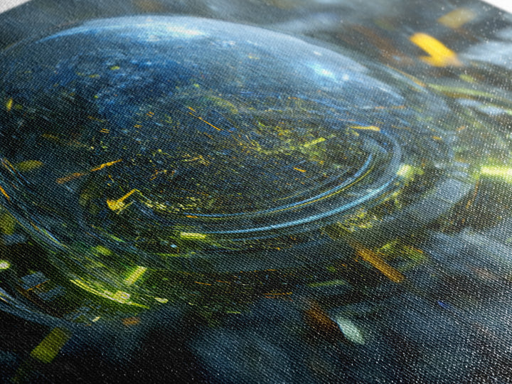 Orbital City Ring Around a Blue Planet Framed Canvas Print, Futuristic Art, Unique Home Decor, Living Room Decor, Future, FUT-3x2-14