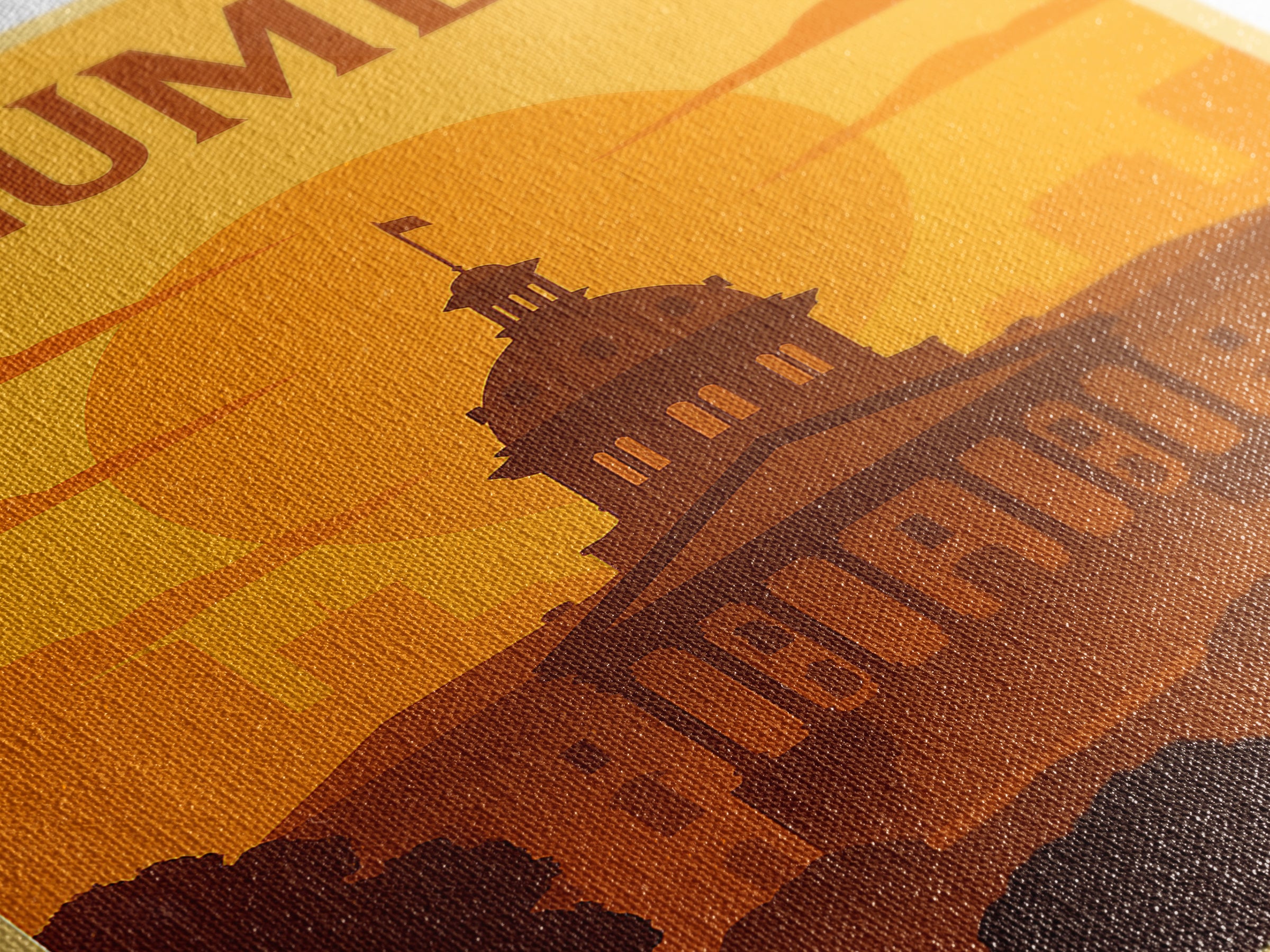 Columbia South Carolina Travel Poster, Canvas Print, Warm Sunset Silhouette Art, Columbia Poster Print, Wall Decor, Watercolor Cityscape