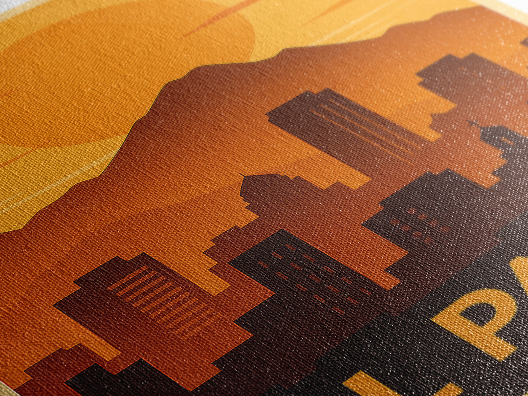 El Paso Travel Poster, Canvas Print, Golden Travel Poster Art, El Paso City Art, Retro Travel Print, Vintage City Art, City Illustration