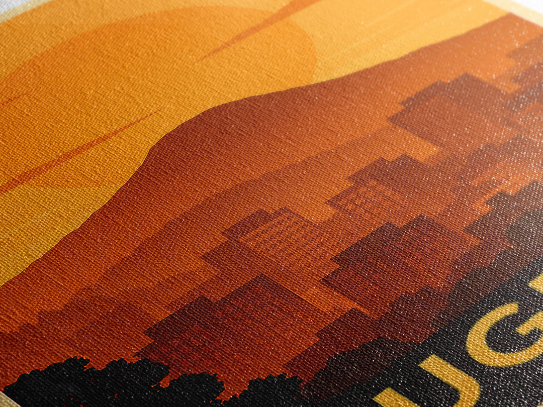 Eugene Travel Poster, Canvas Print, Warm Sunset Silhouette Art, Eugene Wall Art, Living Room Wall Art, City Art Print, Vintage City Poster