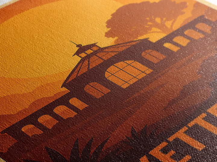 Fayetteville Travel Poster, Canvas Print, Warm Sunset Silhouette Art, Fayetteville Art Print, Travel Wall Art, Retro Travel Print