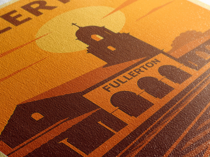 Fullerton California Travel Poster, Canvas Print, Warm Sunset Silhouette Art, Fullerton City Art, Retro Travel Print, Wall Decor, Poster Art