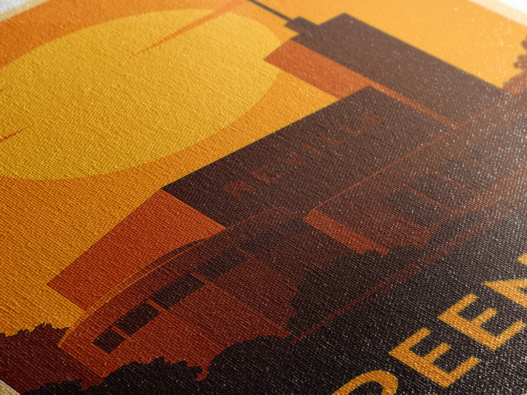 Green Bay Travel Poster, Canvas Print, Warm Sunset Silhouette Art, Green Bay Travel Art, Retro Travel Print, City Illustration