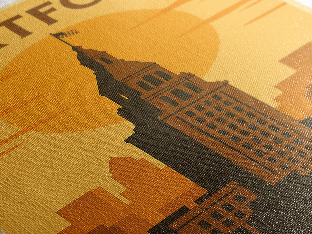 Hartford Connecticut Travel Poster, Canvas Print, Vintage Deco Wall Art, Hartford Travel Art, Poster Art, Skyline Art, Travel Poster Set