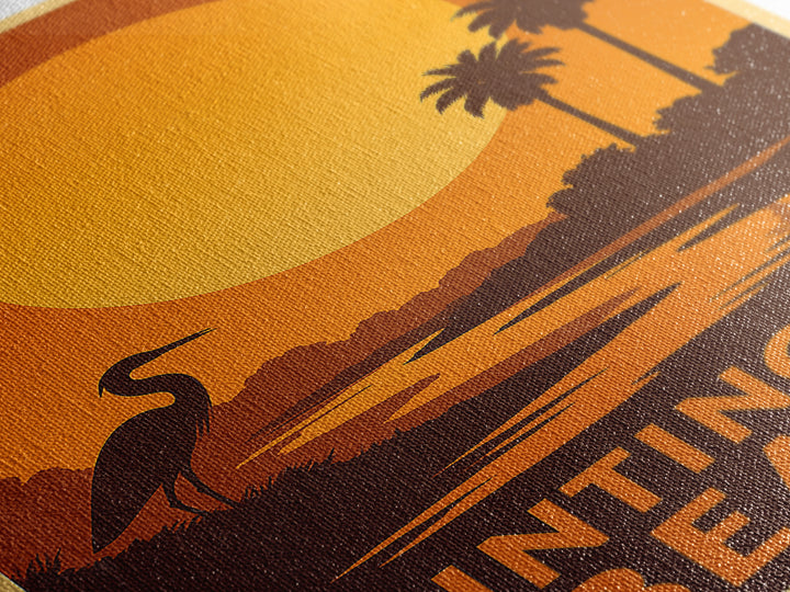 Huntington Beach Travel Poster, Framed Canvas Print, Golden Travel Poster Art, Huntington Beach Travel Art, Travel Poster Art, Design 2