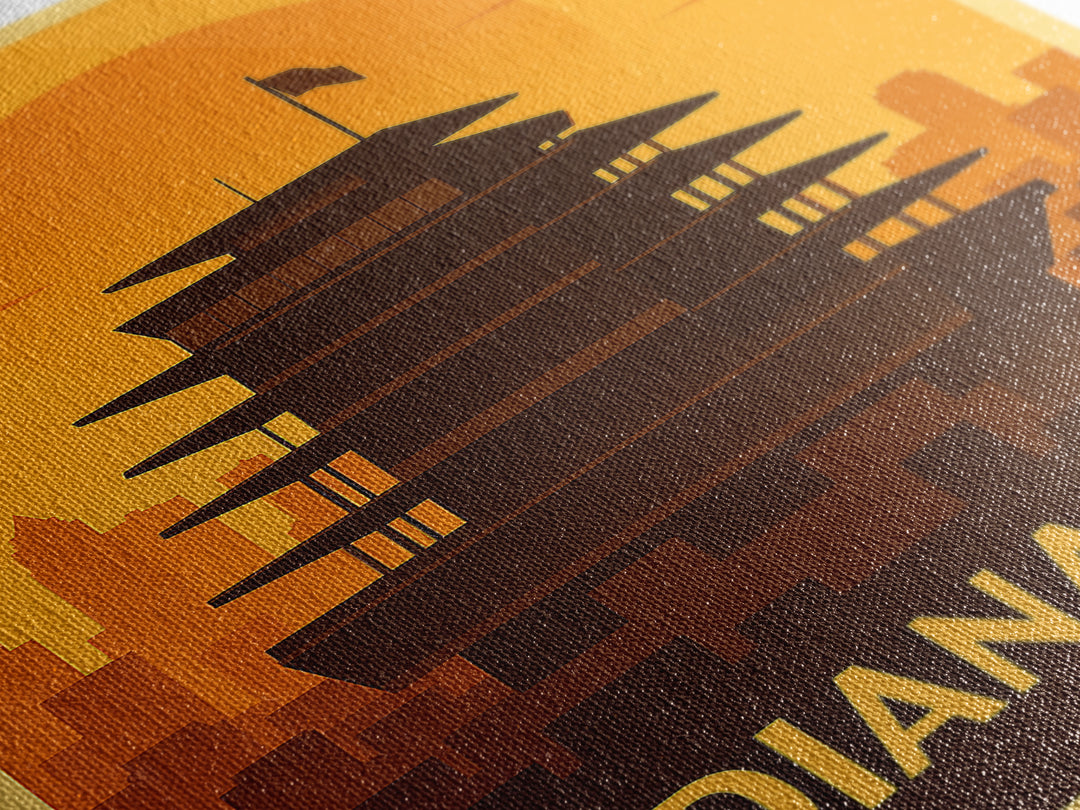 Indianapolis Travel Poster, Canvas Print, Warm Sunset Silhouette Art, Indianapolis City Art, Eclectic Wall Decor, Travel Poster Art