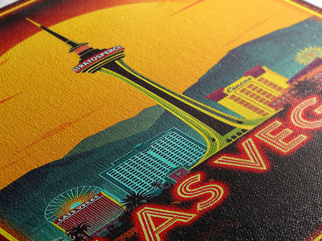 Las Vegas Travel Poster, Framed Canvas Print, Gold Art Deco Poster Art, Las Vegas Art Print, Gift For Travelers, Vintage Travel Art