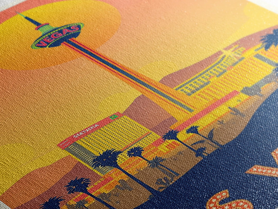 Las Vegas Travel Poster, Framed Canvas Print, Golden Travel Poster Art, Las Vegas City Art, Retro Travel Print, Gift For Travelers