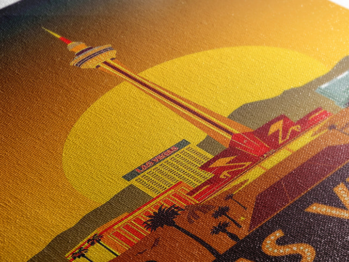 Las Vegas Travel Poster, Canvas Print, Warm Sunset Silhouette Art, Las Vegas Art Print, Vintage Travel Art, Vintage Travel Print