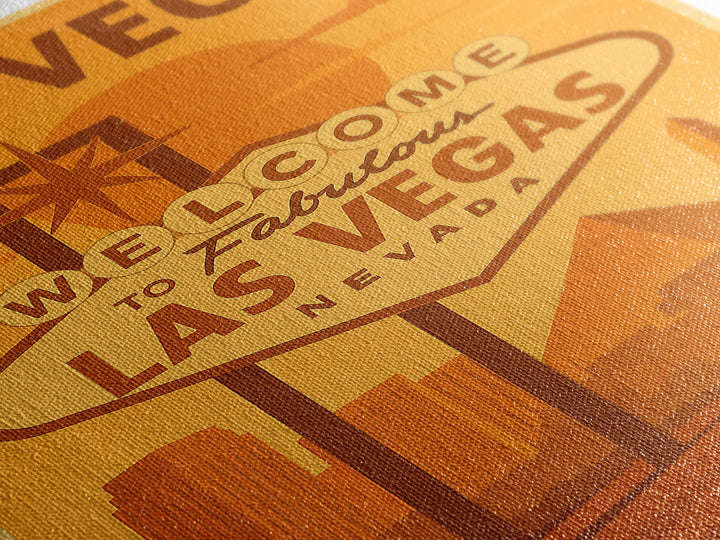 Las Vegas Travel Poster, Framed Canvas Print, Golden Travel Poster Art, Las Vegas Art Print, Modern Wall Decor, Mid Century Wall Art