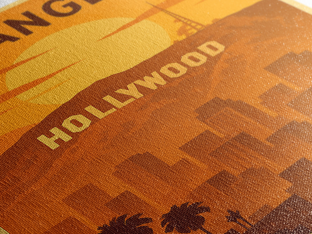 Los Angeles California Travel Poster, Canvas Print, Warm Sunset Silhouette Art, Los Angeles Art Print, City Travel Prints, Wanderlust Decor