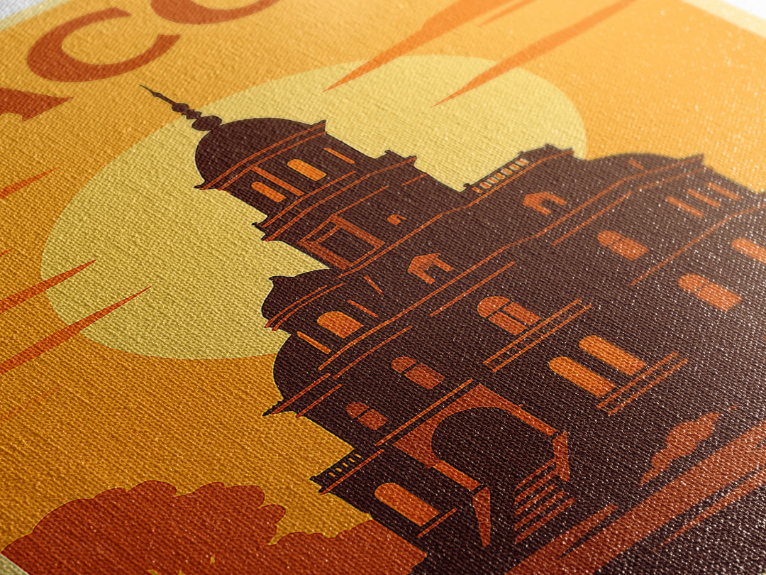 Macon Georgia Travel Poster, Canvas Print, Golden Travel Poster Art, Macon City Art, Mid Century Wall Art, Travel Poster Art, City Poster