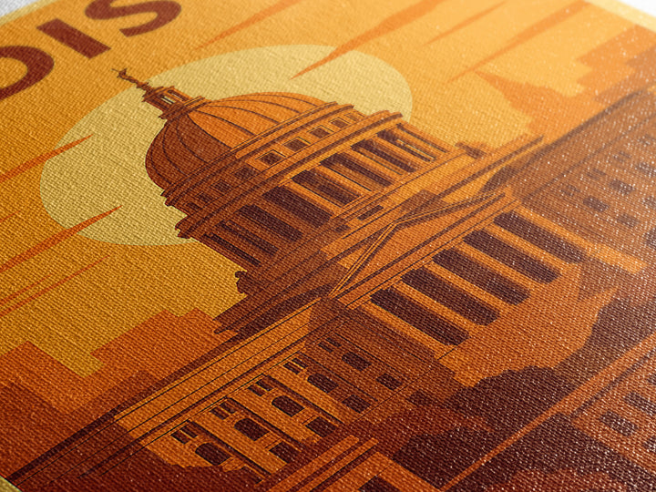 Madison Wisconsin Travel Poster, Framed Canvas Print, Gold Art Deco Poster Art, Madison Travel Art, Modern Wall Decor, City Illustration