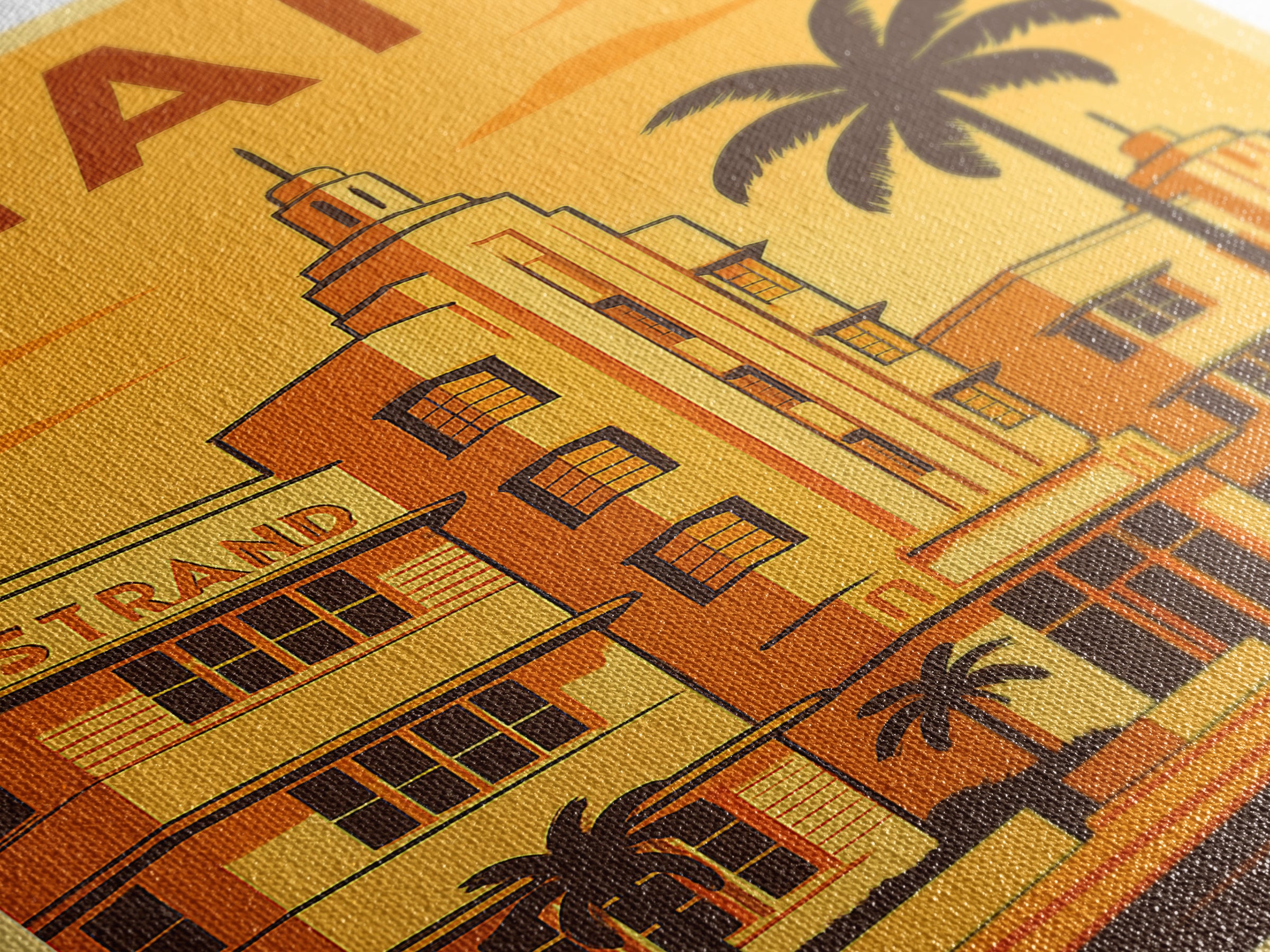 Miami Florida Travel Poster, Framed Canvas Print, Gold Art Deco Poster Art, Miami Travel Art, Home Office Decor, Living Room Wall Art