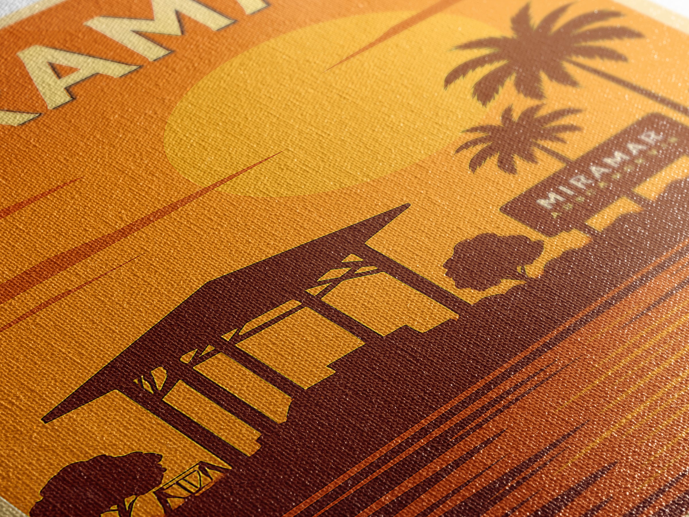 Miramar Florida Travel Poster, Framed Canvas Print, Golden Travel Poster Art, Miramar Poster Print, Modern Wall Decor, Fine Art Print